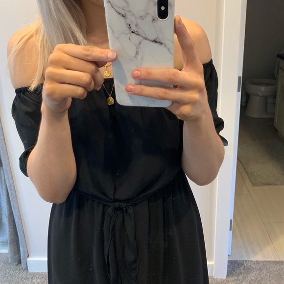 Everly Off Shoulder Tie Front Black Mini Dress - Picture 8 of 8